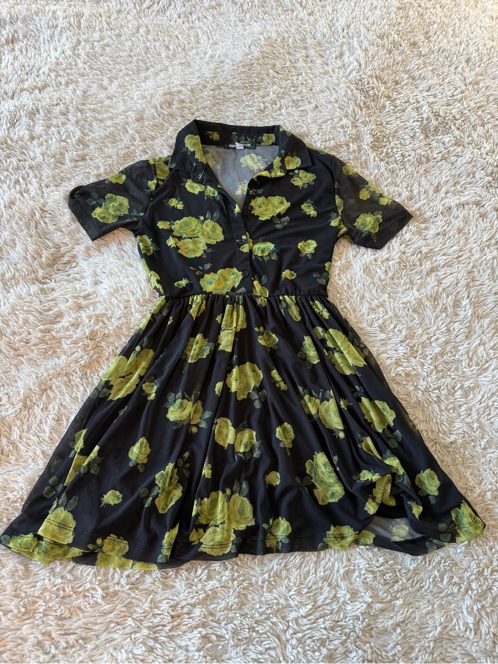 Urban Outfitters Black Dress with Lime Green Floral Print